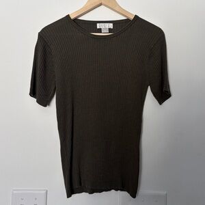 Olive Green Ribbed 100% Silk Shirt